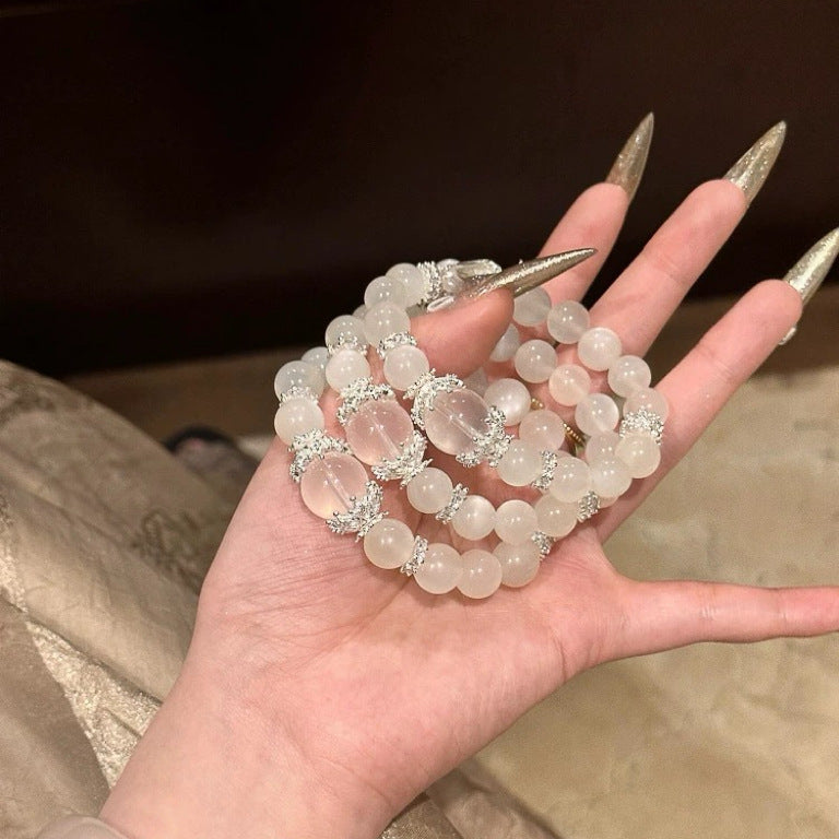 Crystal Oracle Natural Moonstone & Clear Quartz Bracelet – Energy Balancing & Elegant Crystal Jewelry 10mm