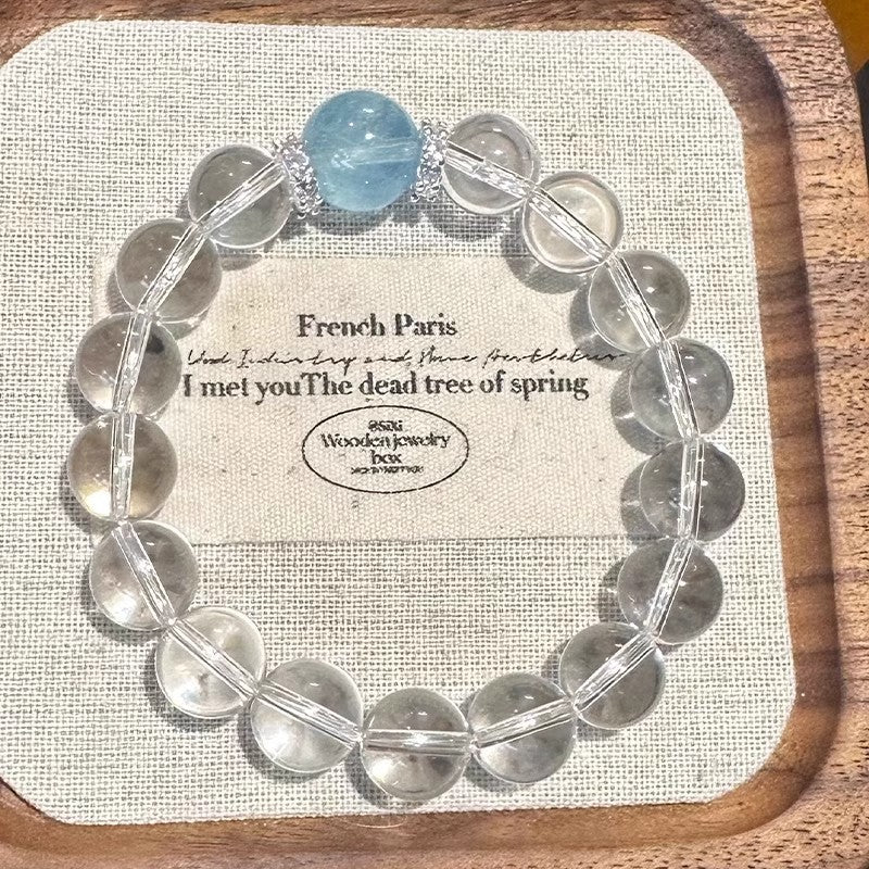 Crystal Oracle Natural Aquamarine & Clear Quartz Bracelet – Serenity & Clarity Energy Jewelry
