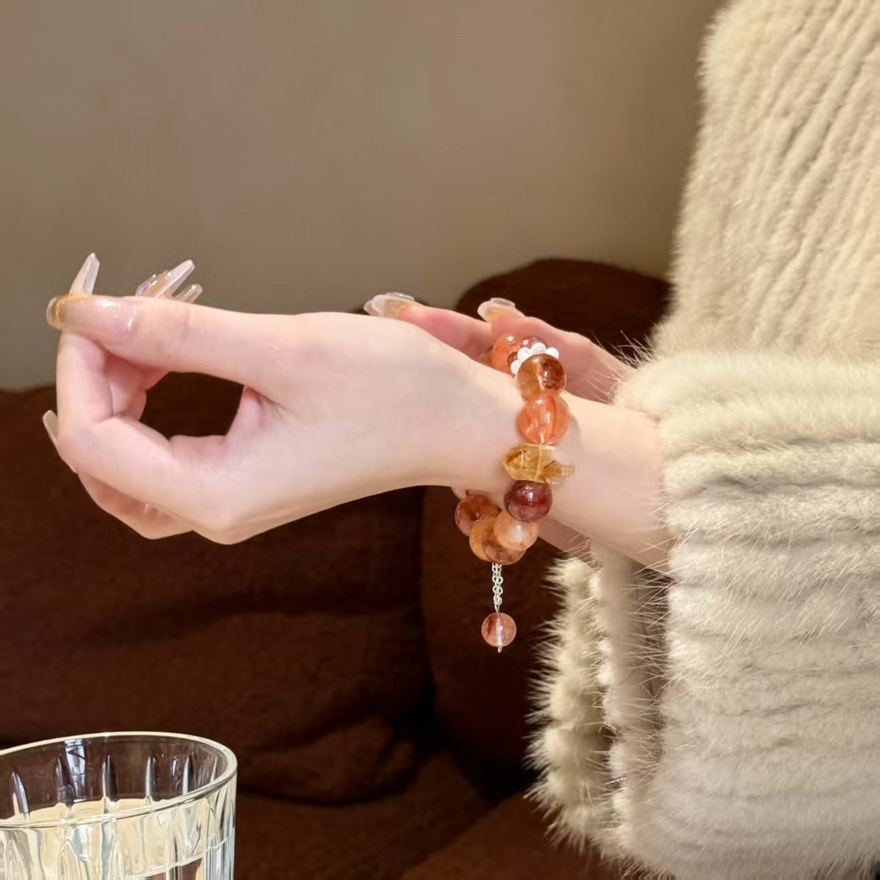 Crystal Oracle Natural Red Hematoid Quartz & Citrine Bracelet – Wealth & Energy Booster with Faceted Prism Beads