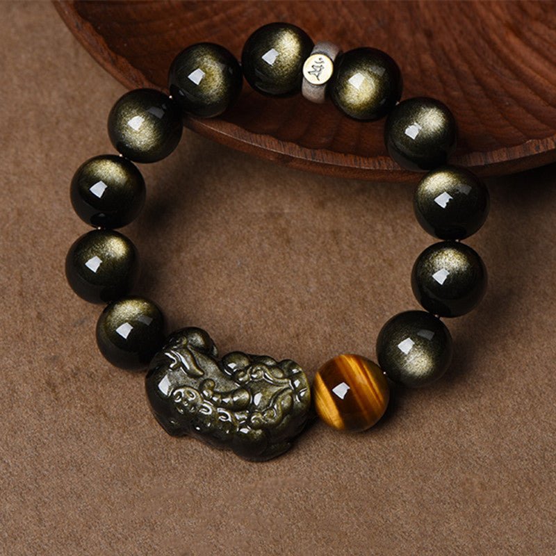 Crystal Oracle Pure Obsidian Piyao Bracelet with Tiger's Eye Accent – Ultimate Evil-Warding & Wealth Protection Feng Shui Jewelry