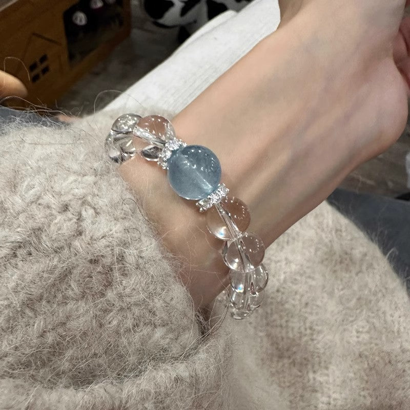 Crystal Oracle Natural Aquamarine & Clear Quartz Bracelet – Serenity & Clarity Energy Jewelry