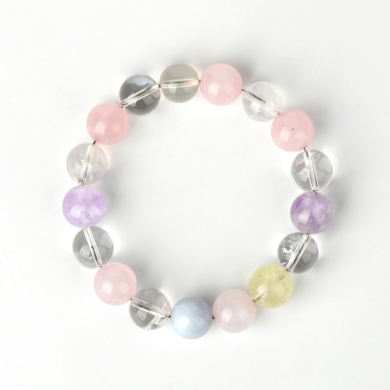 Crystal Oracle 5-Crystal Natural Candy Macaron Gemstone Duo Bao Bracelet – Rose Quartz, Amethyst & Citrine Energy Beads