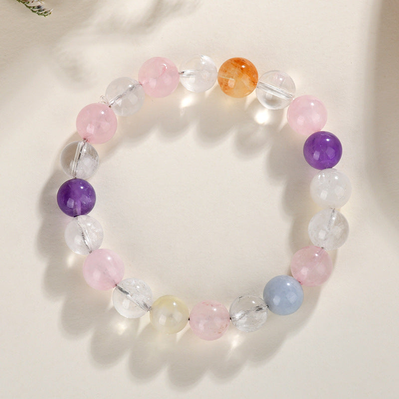 Crystal Oracle 5-Crystal Natural Candy Macaron Gemstone Duo Bao Bracelet – Rose Quartz, Amethyst & Citrine Energy Beads
