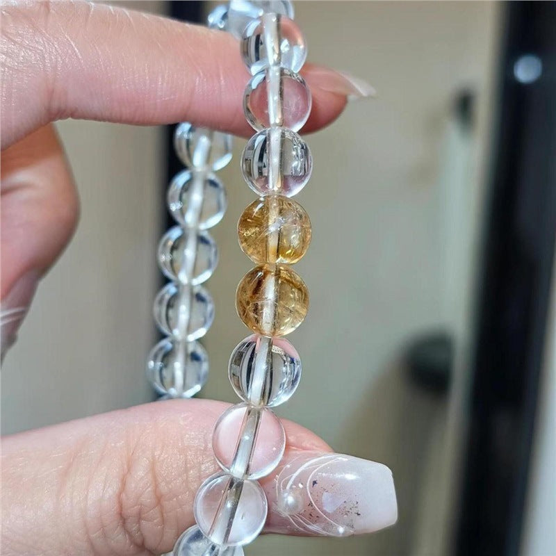 Bracelet pyramidal en quartz blanc naturel et citrine Crystal Oracle – Inclusions pyramidales naturelles, bijoux empilables minimalistes