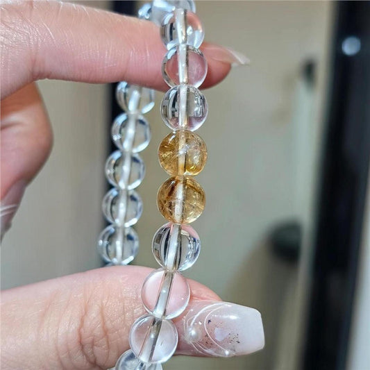 Crystal Oracle Natural White Quartz & Citrine Pyramid Bracelet – Natural Pyramid Inclusions, Minimalist Stackable Jewelry