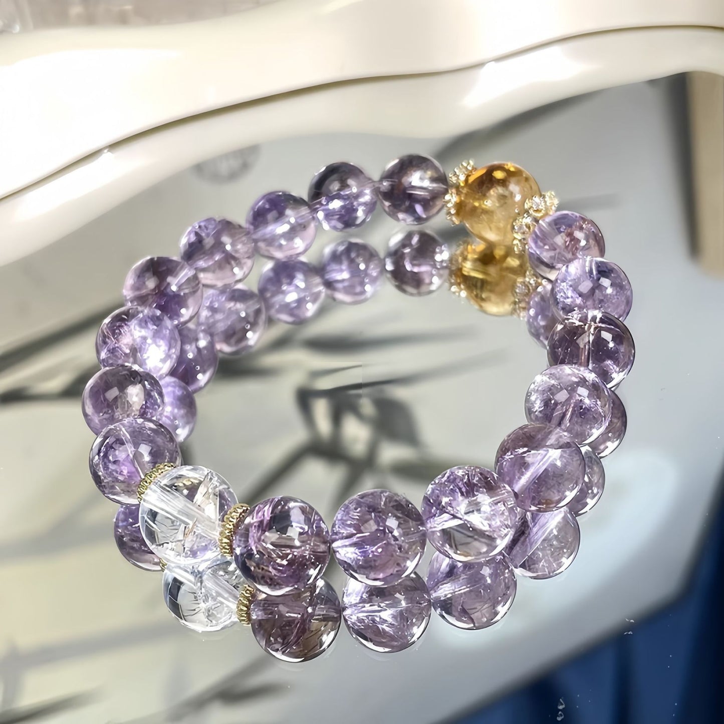 Crystal Oracle Amethyst, Citrine & Clear Quartz Bracelet for Clarity, Luck and Harmony