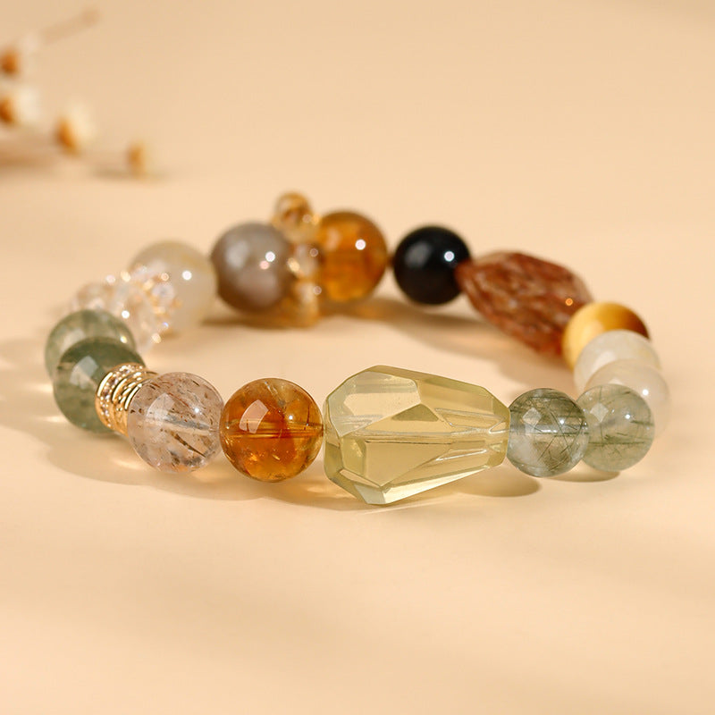 Crystal Oracle 11-Crystal Natural Crystal Energy Duo Bao Bracelet – Black Gold Super Seven, Tiger’s Eye & Green Phantom Quartz Energy Beads
