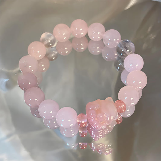 Crystal Oracle Divine Tears Nine-Tailed Fox Madagascar Rose Quartz Bracelet – Original Chinese Feng Shui Natural Agate Love & Wealth Energy Jewelry 10mm