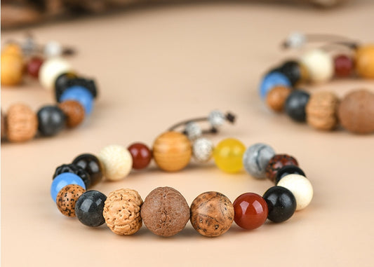 Crystal Oracle 18-Bead Sacred Bodhi Bracelet – Natural White Bodhi & Multi-Gemstone Buddhist Mala Beads for Meditation & Luck