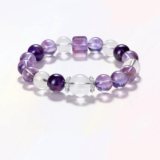 Crystal Oracle Natural Amethyst & Clear Quartz 'Jiu Li Purple Flame' Energy Bracelet