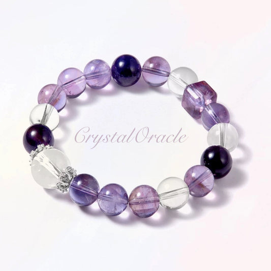 Crystal Oracle Natural Amethyst & Clear Quartz 'Jiu Li Purple Flame' Energy Bracelet