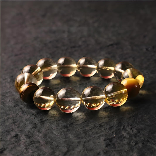 Crystal Oracle Natural Brazilian Citrine & Tiger's Eye Wealth Bracelet –Feng Shui Money Magnet Stone for Abundance & Positive Energy