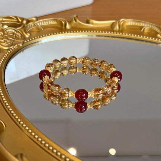 Crystal Oracle Citrine & Red Agate Bracelet for Wealth Attraction Prosperity Charm Fortune Original Design