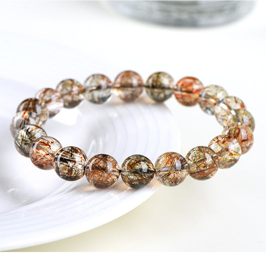 Crystal Oracle Natural 7A Grade Black Gold Super Seven Crystal Bracelet – Rare Energy Stone for Wealth & Spiritual Balance