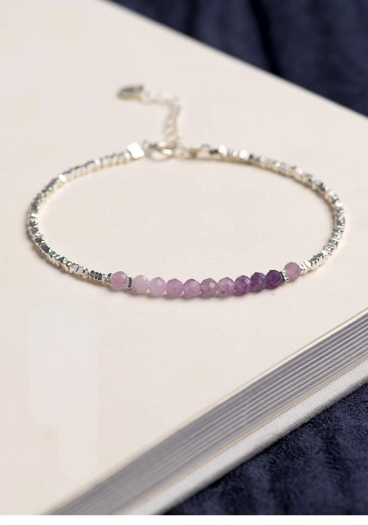 Crystal Oracle 2mm Natural Amethyst Bracelet | 925 Silver Stackable Chain | Healing Crystal Gift for Women
