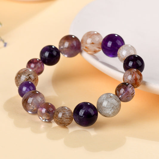 Crystal Oracle Natural Amethyst Super Seven Crystal Bracelet – Purple Planet Energy Stone, Triple Chakra Healing Jewelry for Spiritual Meditation & Wealth Attraction