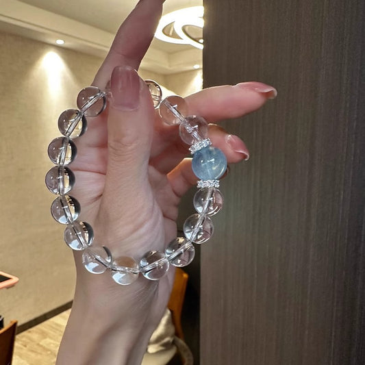 Crystal Oracle Natural Aquamarine & Clear Quartz Bracelet – Serenity & Clarity Energy Jewelry