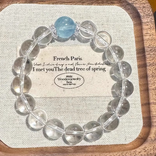 Crystal Oracle Natural Aquamarine & Clear Quartz Bracelet – Serenity & Clarity Energy Jewelry