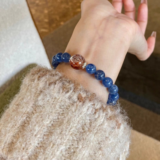 Crystal Oracle Blue Kyanite & Red Flower Agate Bracelet for Inner Peace and Energy Boost