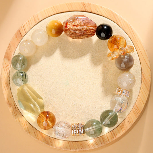 Crystal Oracle 11-Crystal Natural Crystal Energy Duo Bao Bracelet – Black Gold Super Seven, Tiger’s Eye & Green Phantom Quartz Energy Beads
