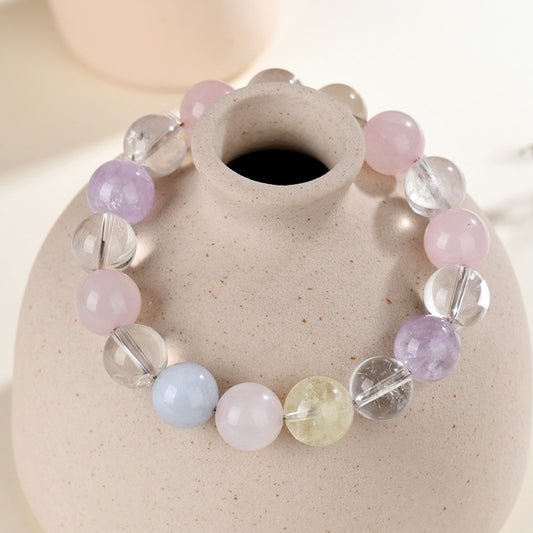 Crystal Oracle 5-Crystal Natural Candy Macaron Gemstone Duo Bao Bracelet – Rose Quartz, Amethyst & Citrine Energy Beads