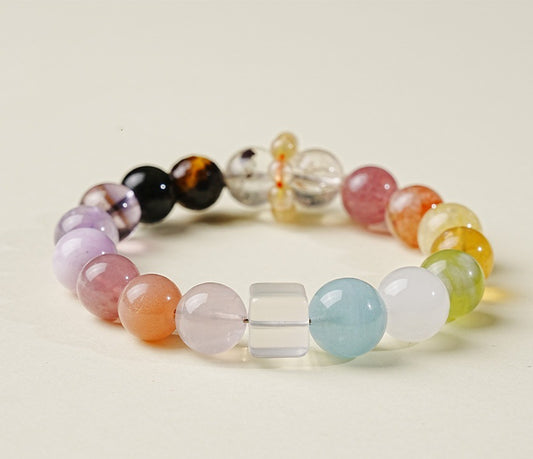 Crystal Oracle Multi-Gemstone Duo Bao Bracelet – 16 Natural Crystals: Tiger’s Eye, Amethyst, Strawberry Quartz | 10mm Adjustable Energy Jewelry