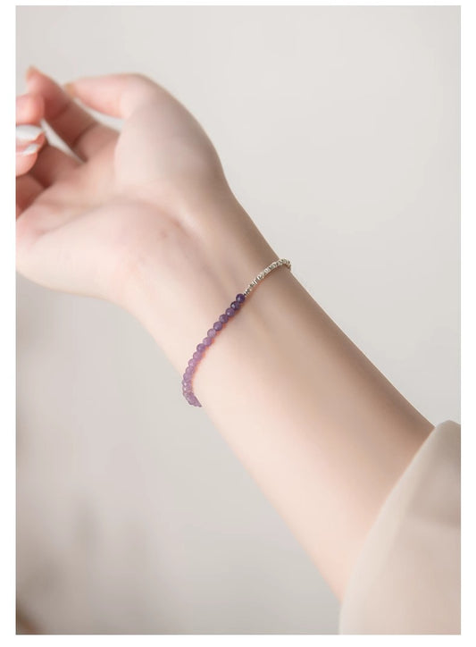 Crystal Oracle 2mm Natural Amethyst Bracelet | 925 Silver Stackable Chain | Healing Crystal Gift for Women