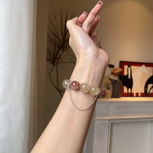 Crystal Oracle Original Design Citrine & Black Gold Super Seven Bracelet with Amethyst & Gray Moonstone – Wealth, Protection & Spiritual Harmony