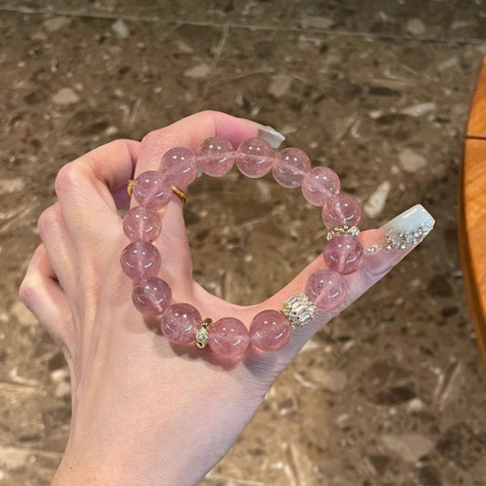 Crystal Oracle Natural Strawberry Quartz Bracelet – Love & Career Booster with Unique Beaded Design