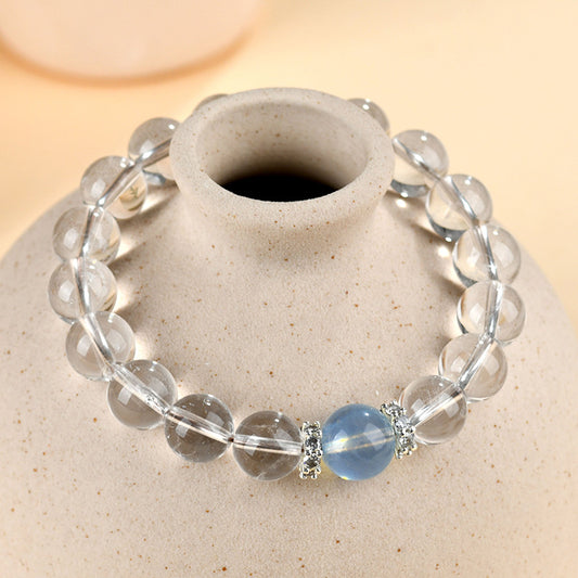 Crystal Oracle Natural Clear Quartz & Aquamarine Bracelet – Calming Energy Stone for Clarity & Confidence, Feng Shui Jewelry