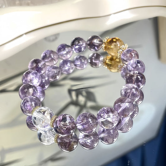 Crystal Oracle Amethyst, Citrine & Clear Quartz Bracelet for Clarity, Luck and Harmony