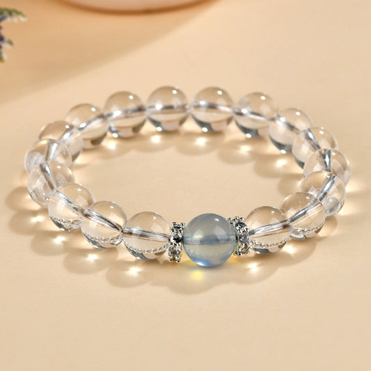 Crystal Oracle Natural Clear Quartz & Aquamarine Bracelet – Calming Energy Stone for Clarity & Confidence, Feng Shui Jewelry