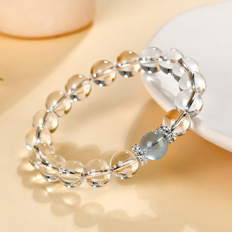 Crystal Oracle Natural Clear Quartz & Aquamarine Bracelet – Calming Energy Stone for Clarity & Confidence, Feng Shui Jewelry