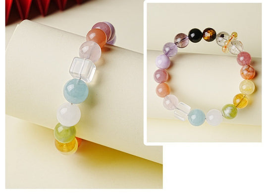 Crystal Oracle Multi-Gemstone Duo Bao Bracelet – 16 Natural Crystals: Tiger’s Eye, Amethyst, Strawberry Quartz | 10mm Adjustable Energy Jewelry