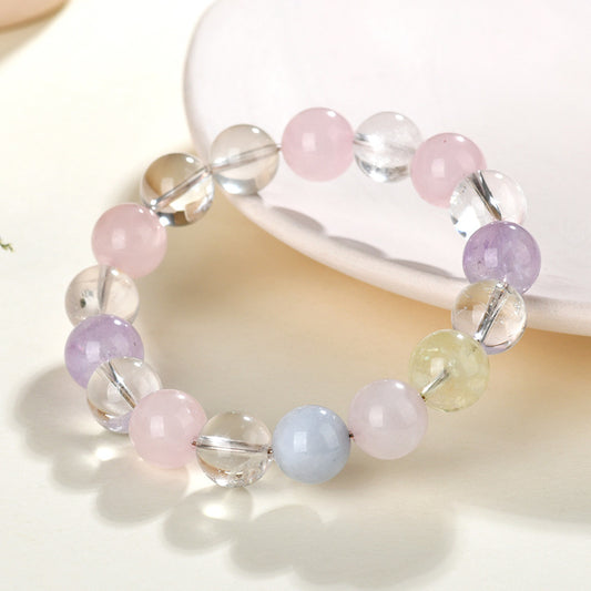Crystal Oracle 5-Crystal Natural Candy Macaron Gemstone Duo Bao Bracelet – Rose Quartz, Amethyst & Citrine Energy Beads