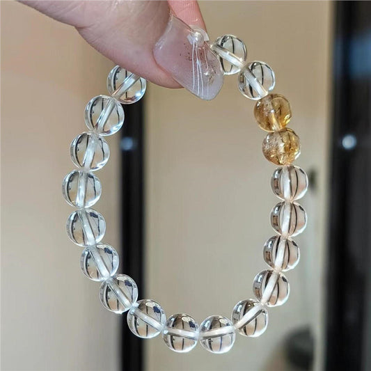 Crystal Oracle Natural White Quartz & Citrine Pyramid Bracelet – Natural Pyramid Inclusions, Minimalist Stackable Jewelry
