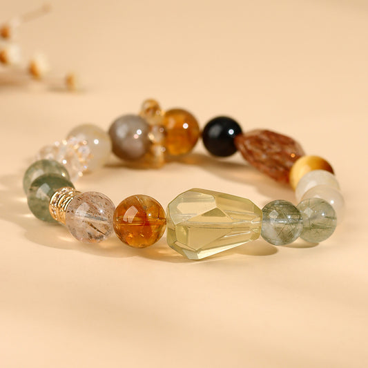 Crystal Oracle 11-Crystal Natural Crystal Energy Duo Bao Bracelet – Black Gold Super Seven, Tiger’s Eye & Green Phantom Quartz Energy Beads