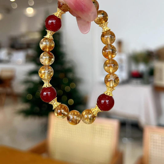 Crystal Oracle Citrine & Red Agate Bracelet for Wealth Attraction Prosperity Charm Fortune Original Design