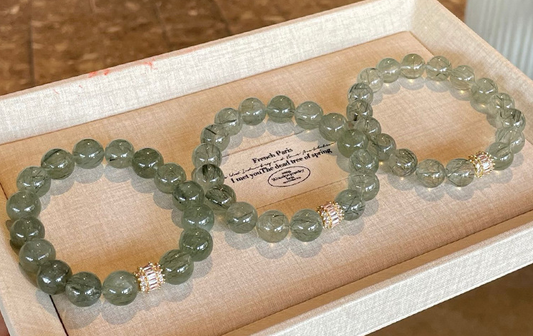 Crystal Oracle Original Design Green Rutilated Quartz Bracelet – 11-12mm Natural Crystal for Wealth & Career Success