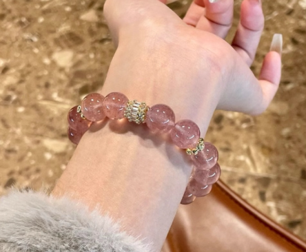 Crystal Oracle Natural Strawberry Quartz Bracelet – Love & Career Booster with Unique Beaded Design